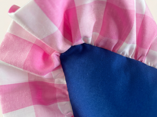 Cobalt + Pink Gingham Ruffle Cushion