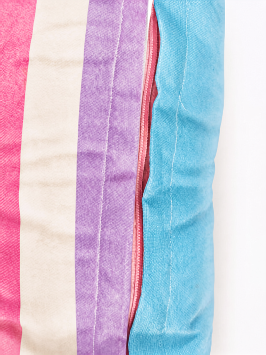 Joy Stripe Cotton Cushion – Pastel Rainbow